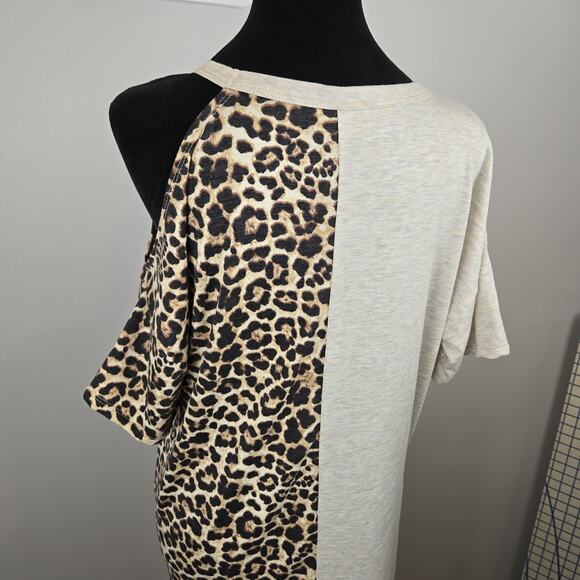 BiBi Women's Leopard Print Off Shoulder Long Tunic Dress Short Sleeve MED Sexy - Picture 4 of 10